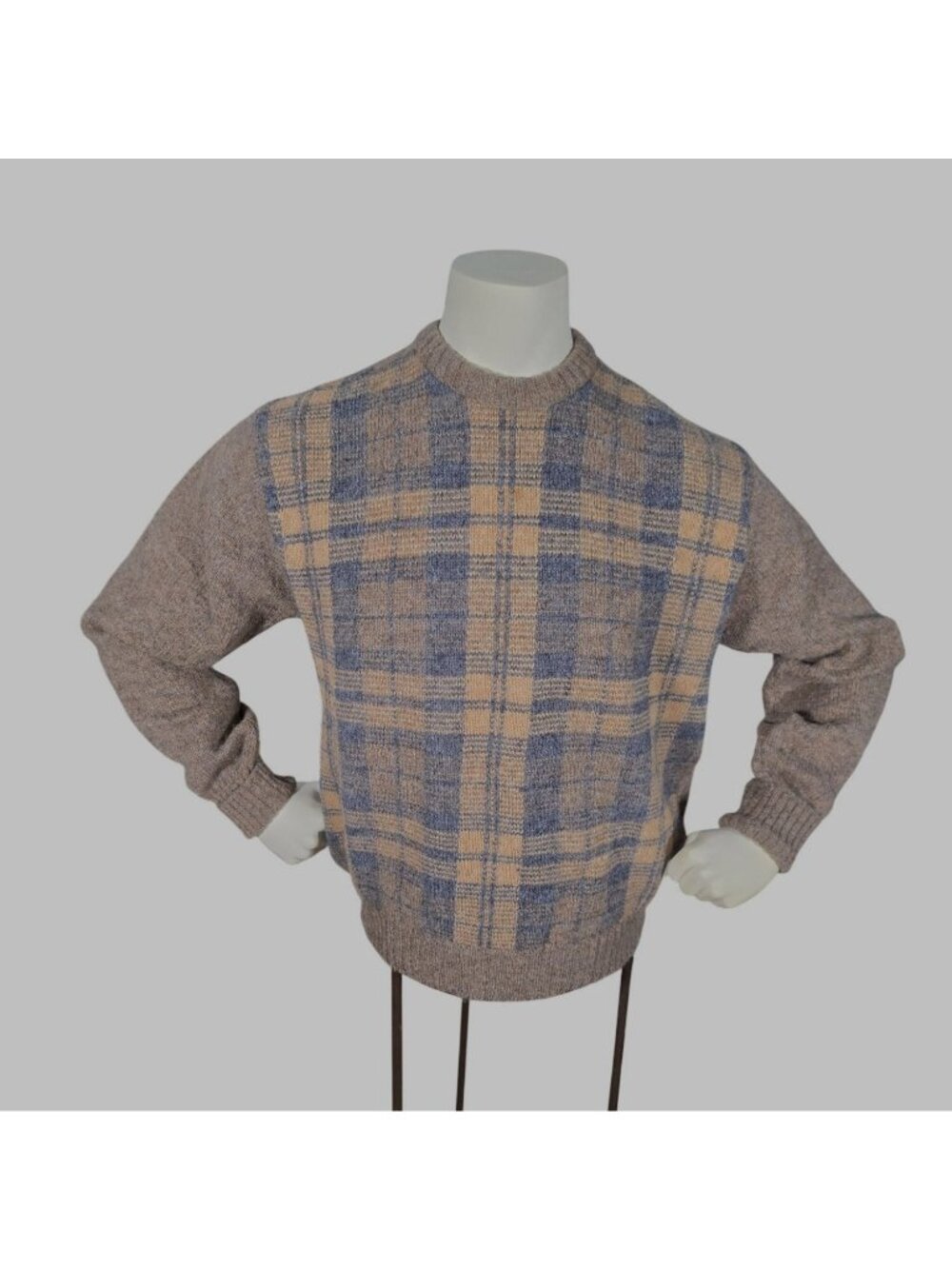 Vtg Lord Jeff Shetland Wool Plaid Sweater XL